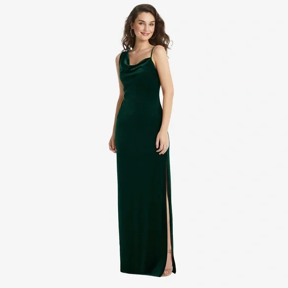 dessy velvet bridesmaid dresses One-Shoulder Draped Velvet Maxi Dress